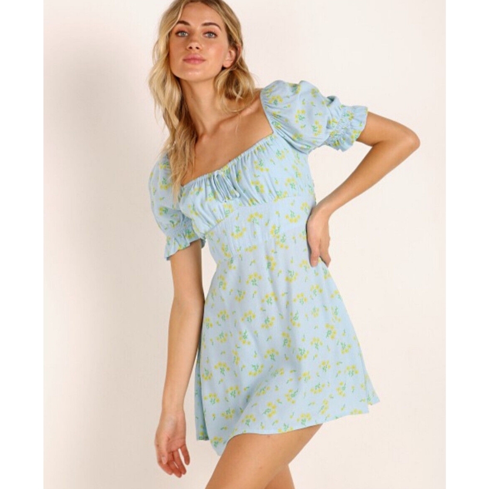 Faithfull the Brand Iris Mini Dress in Blue Floral